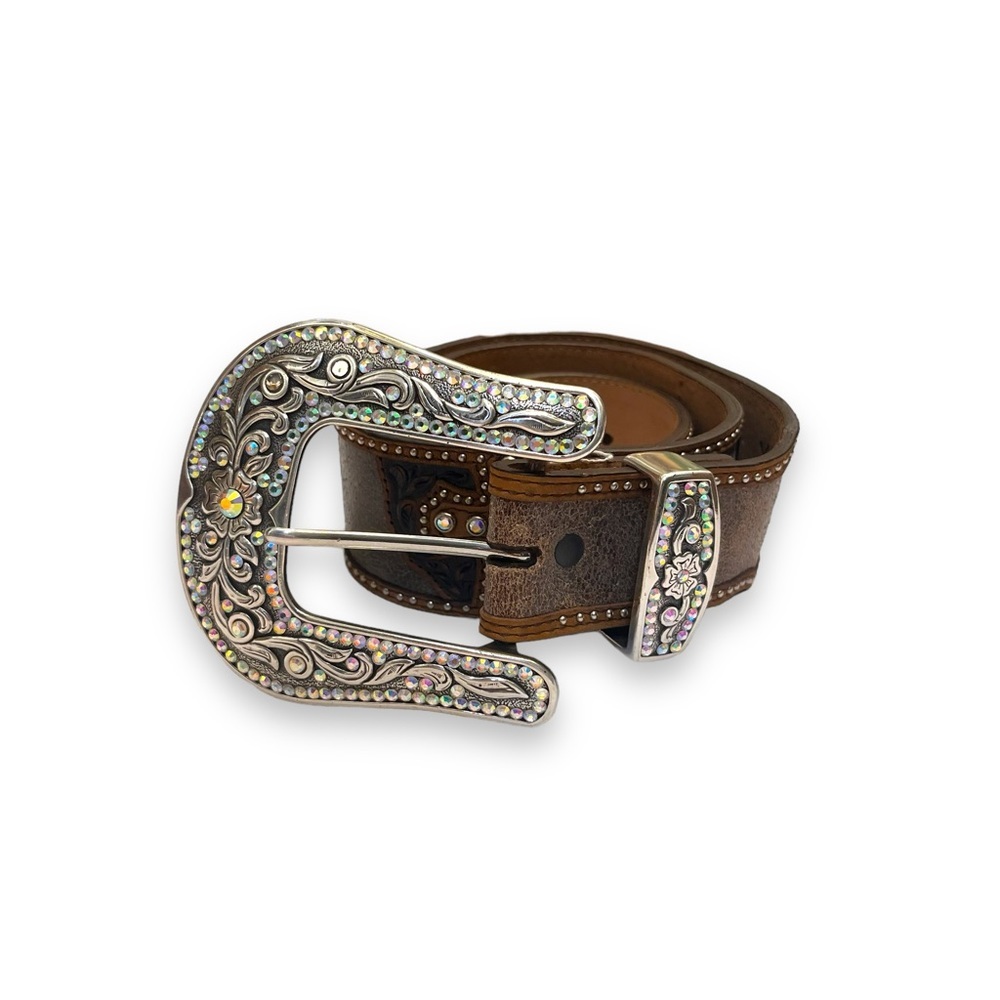 Brighton y2K Rhinestone Detailed Leather Belt - Picture 1 of 3